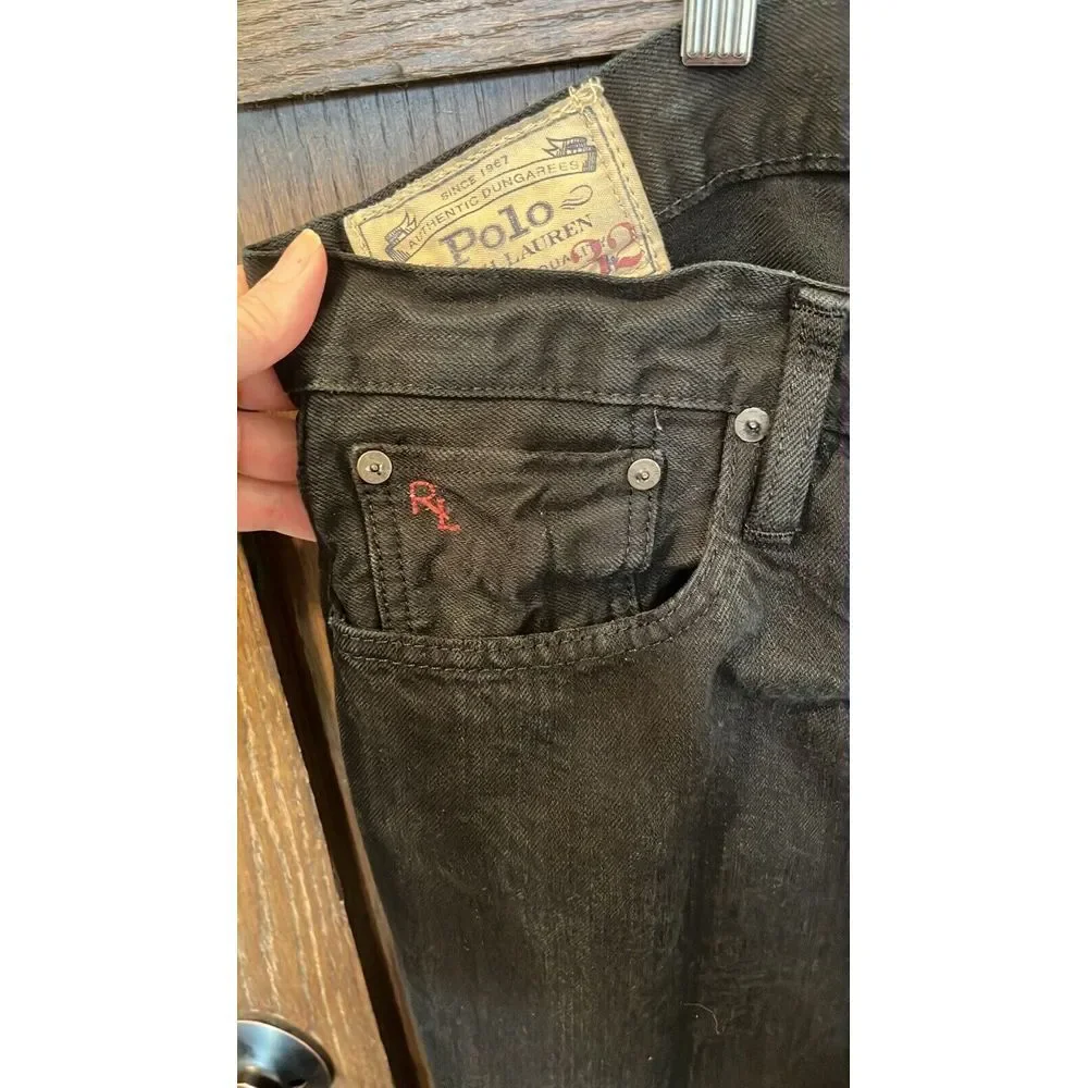 Polo Ralph Lauren Men's Jeans Black Denim Hudson Relaxed Straight 32x32 Logo EUC